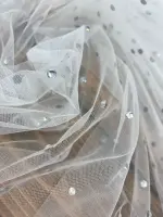Taşlı tül kırık beyaz
